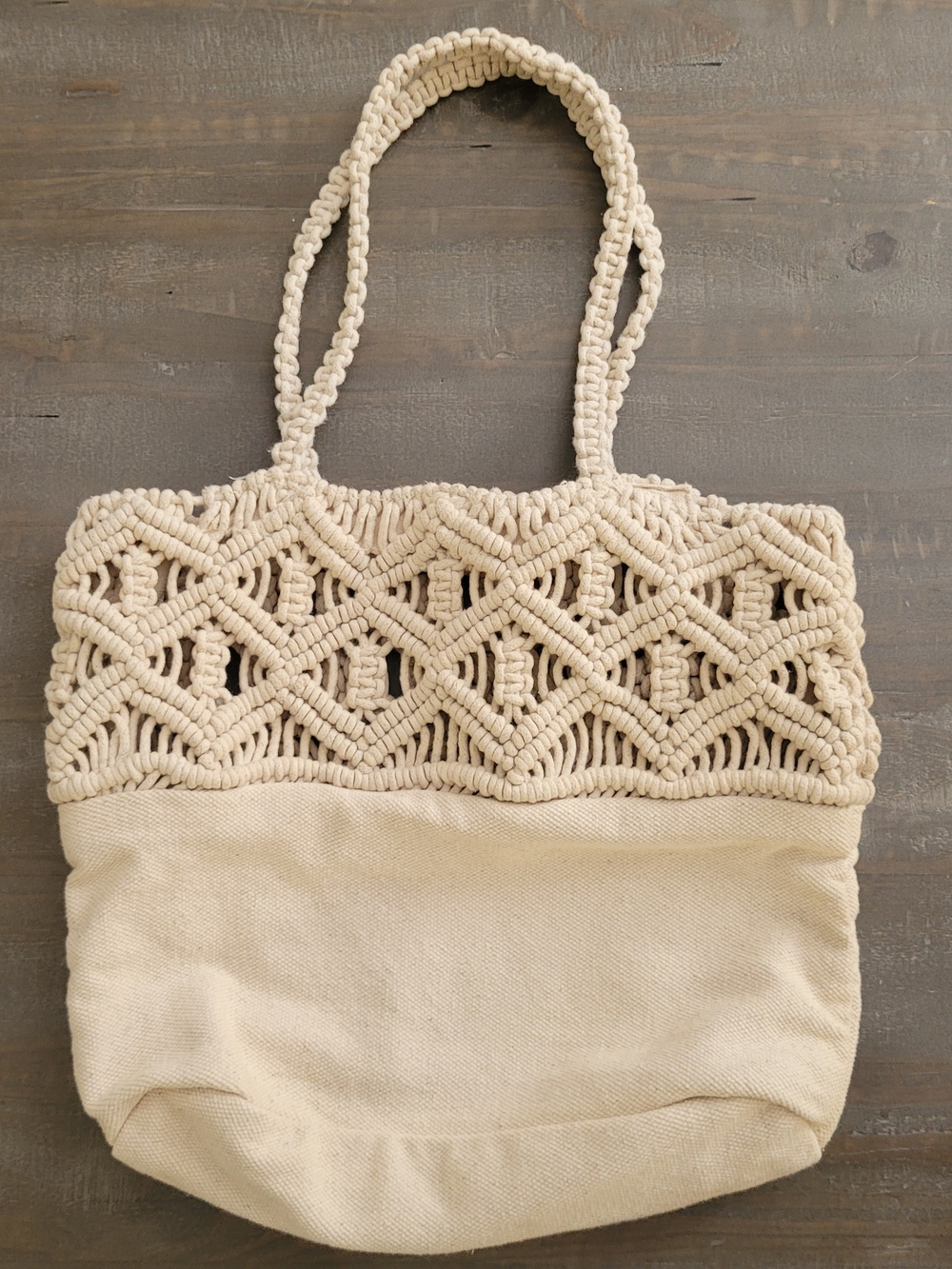 Crochet Canvas Tote Purse Bag Magnet Closure Cottagecore Travel Sturdy